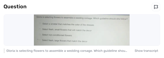 What Guidelines Should Gloria Follow When Selecting Flowers for a Wedding Corsage?